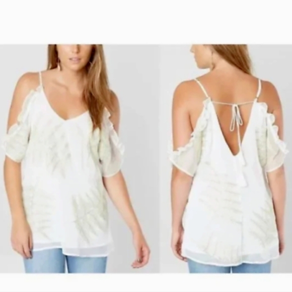 Gimmicks BKE White Chiffon Embroidered Open Shoulder Tie Back Top NWT Sz M - Picture 1 of 12